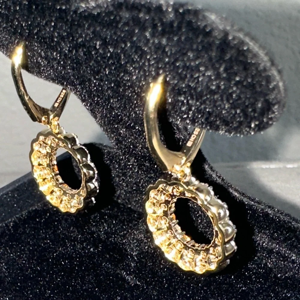 Citrine & White Topaz Circle Drop Earrings in 18K Gold plating over silver - Picture 4 of 8